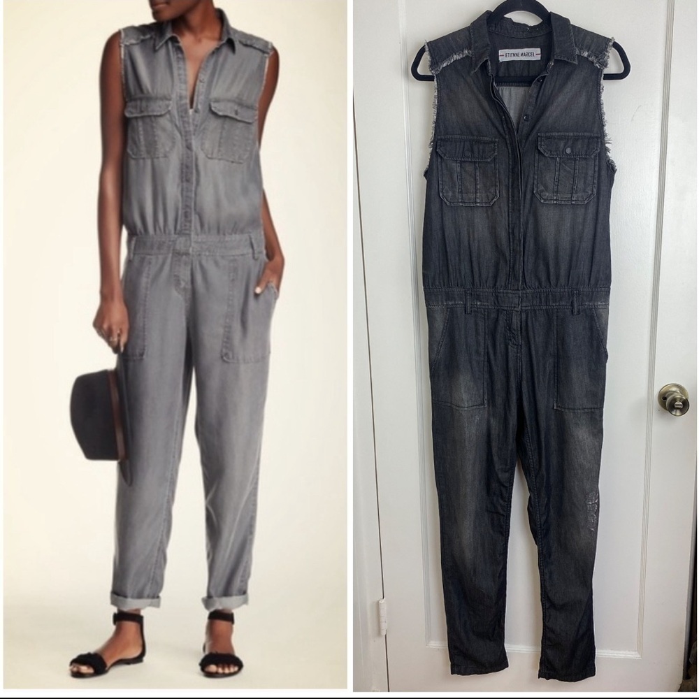 ETIENNE MARCEL Charcoal Chambray Dark Denim Jumpsuit size Small